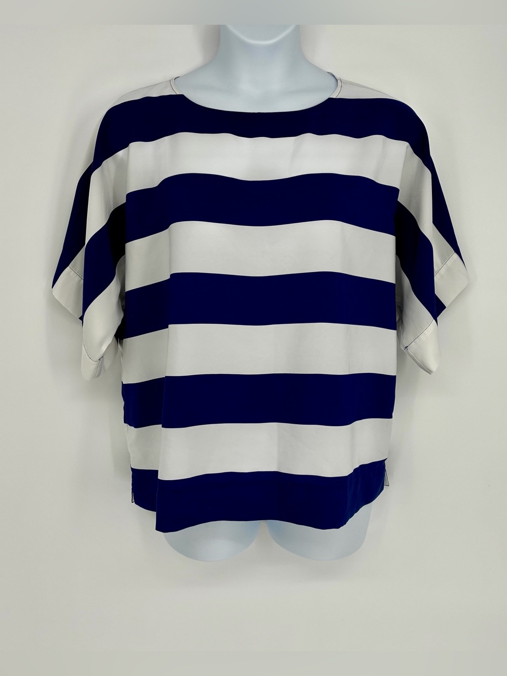 Chico's Royal Blue White Bold Stripe Dolman Sleeve Blouse Size 2 Large 12